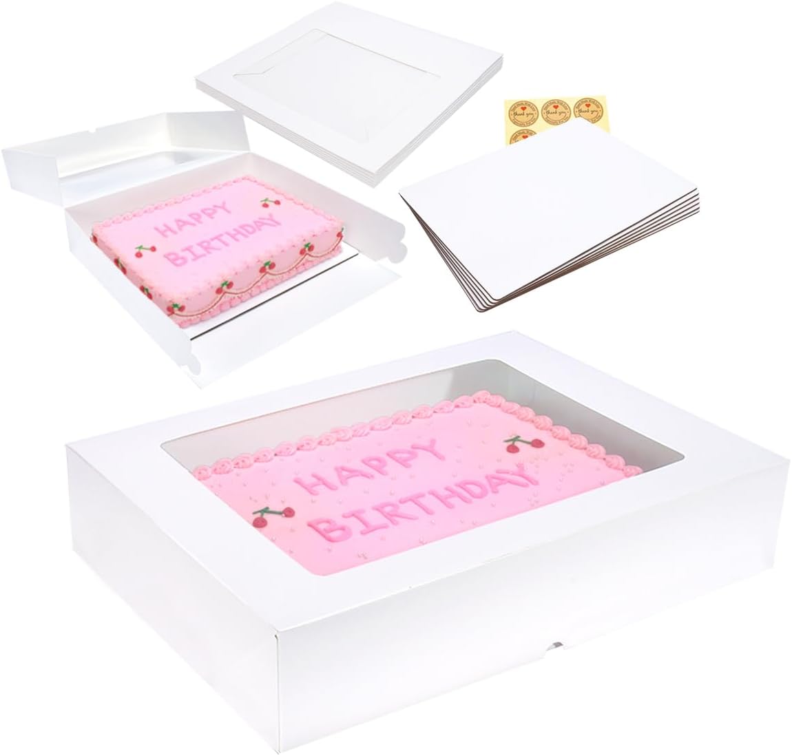 6 Pack 19x14x4 Inch Auto-Popup Large Rectangle Cake Boxes with Thick Cake Boards, Half Sheet Bakery Boxes for Pastry Baking,Cupcake,Muffins & Pie