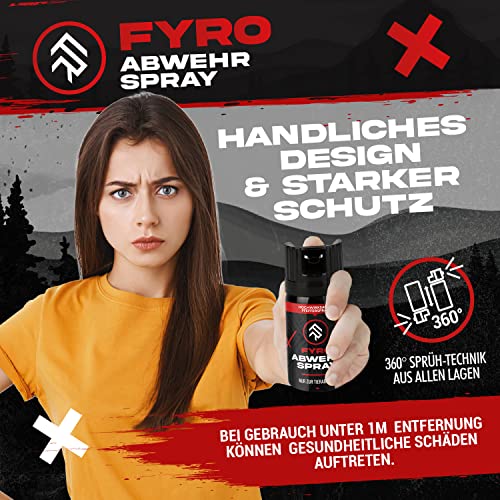FYRO Pfefferspray zur Selbstverteidigung | KO Spray | Abwehrspray | Jet - Fog Sprühstrahl | 4 Meter Reichweite | Verteidigungsspray zur Tierabwehr | Hundeabwehr | 40 ml | klein