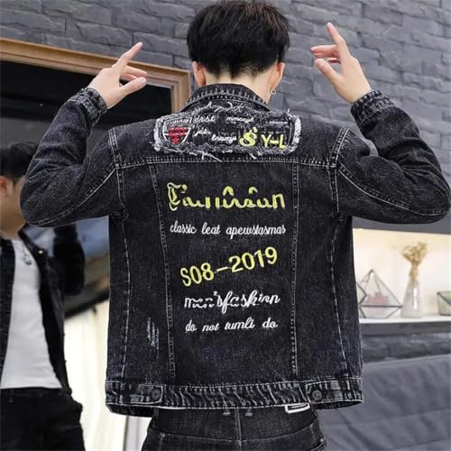Men's Denim Jacket Punk Worn Male Jean Coats With Print Cowboy Korea Coats4