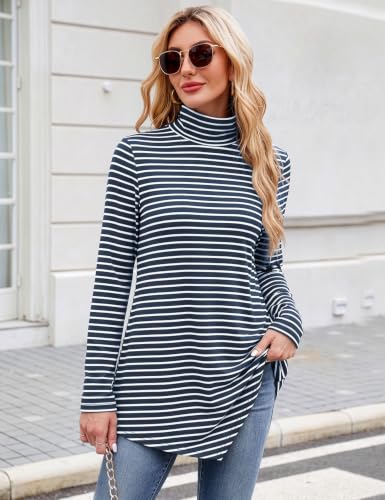 Image of JUSTFASHIONNOW Turtle Neck Shirts for Women Long Sleeve Fall Tunic Tops