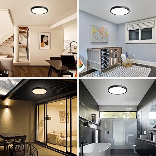 EDISHINE LED Ceiling Light for Living Room, 18W Dimmable Black Ceiling Lights with Remote Control, Ultra-Thin Flush Mount for Bathroom,φ23x2.1cm, 2700-6000K, 1620LM, Timer Function