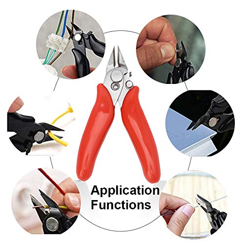 JINGYAN Alicates universales Diagonal Pliers 3.5 Inch Mini Wire Cutter Small Soft Cutting Electronic Wires Insulating Rubber Handle Model Hand Tools(Red)