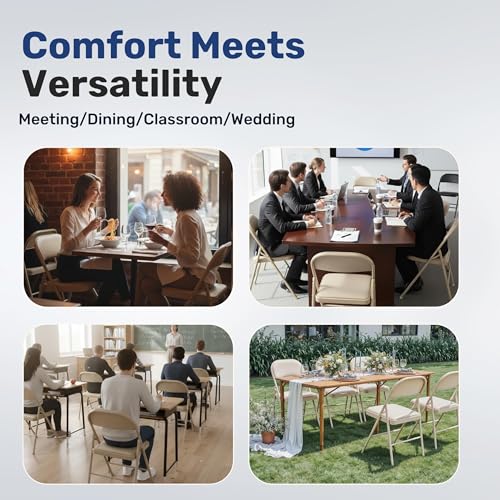 Image of Simple Deluxe Dining Chairs Set of 2, Leather Cushion Foldable Contemporary Kitchen Side Chair with Padded Back & Sturdy Metal Legs, Upholstered Seat for Home /Living Room /Bedroom /Cafe, Tan
