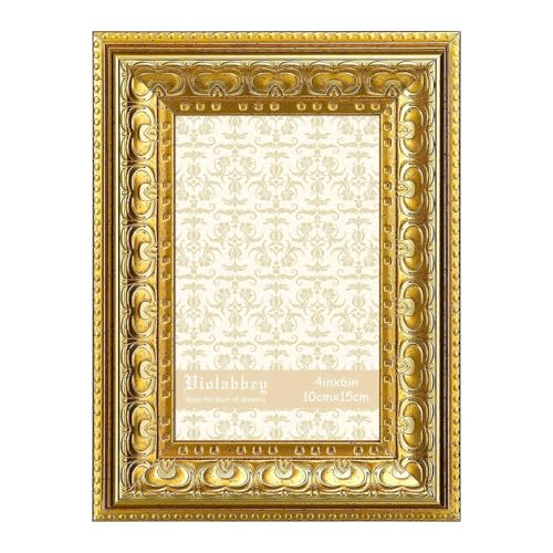 Image of VIOLABBEY 4x6 Picture Frame Gold, Vintage Photo Frame | Small Antique Ornate Frame, Wall or Tabletop Display, Classic Design for Home Office Decor, Fits 4x6 Pictures