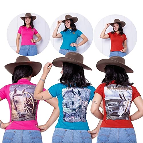 Kit Atacado 10 Camisas Muladeiros Feminina Country Gola Polo Tamanho:Variados