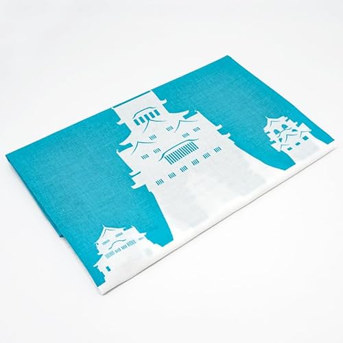 [ニッポン城めぐり] 手ぬぐい 手拭い 現存 12天守 城 お城 戦国 歴史 国宝 5城 世界遺産 (白×浅葱（あさぎ）)のサムネイル