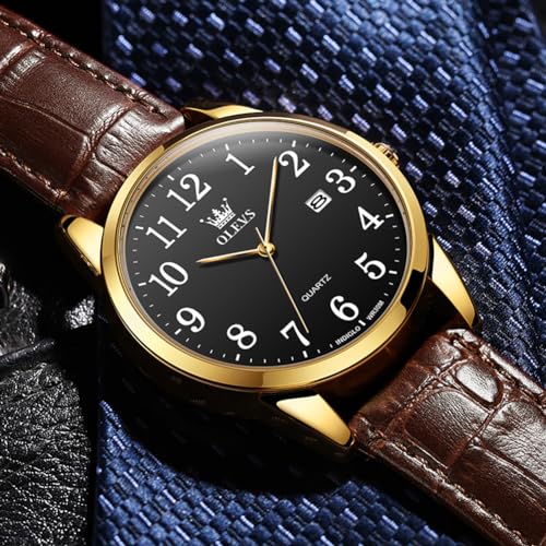 Image of Thin Men's Watch With Blue /White /Black Dial, Leather Band in Black /Yellow /Brown, Simple Business Style, Date Display, Waterproof Quartz Casual Timepiece
