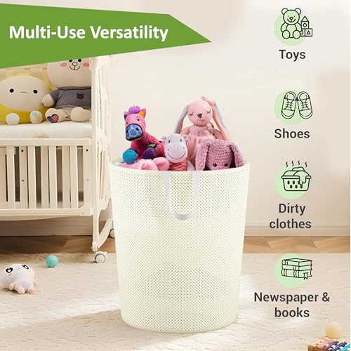 Image of Kuber Industries Pack of 5 Polyester Mesh Foldable Laundry Bag for Clothes with Handle | Dirty Dress Basket for Cloth Storage | Waste /Used Clothes Bin for Iron | Kids Toys Hamper | YZ-5-3 | Beige