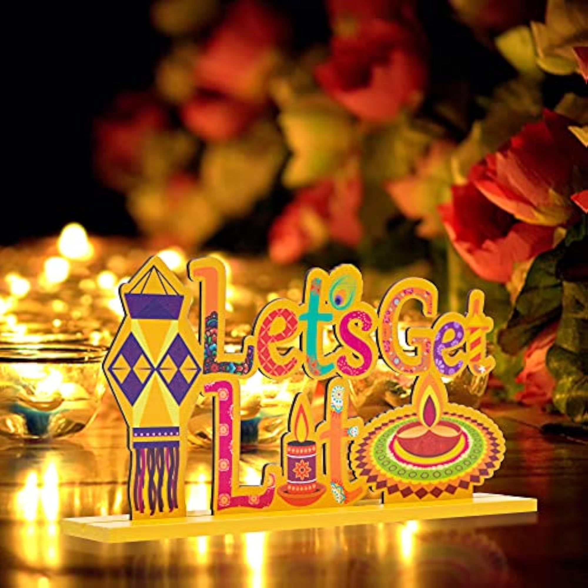 3Pcs Diwali Wood Table Decoration Centerpiece