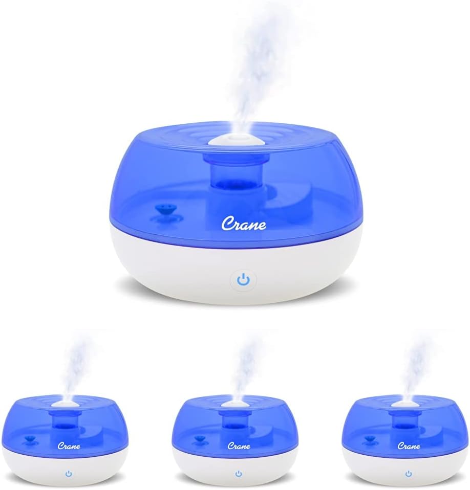 Crane Personal Ultrasonic Cool Mist Humidifier – 1.5 Liter, 8-Hour Run Time, Whisper Quiet, Auto Shut-Off, Filter-Free for Small Rooms, Offices, Nursery, Travel