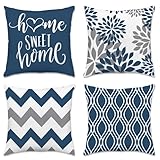 Hexagram Geometric Blue Pillow Covers 18x18 Set of 4, Decorative Outdoor Boho Modern Throw Pillow Covers, Home Sweet Home Farmhouse Cushion Case for Couch Sofa Bedroom Indoor Decor(No Insert)