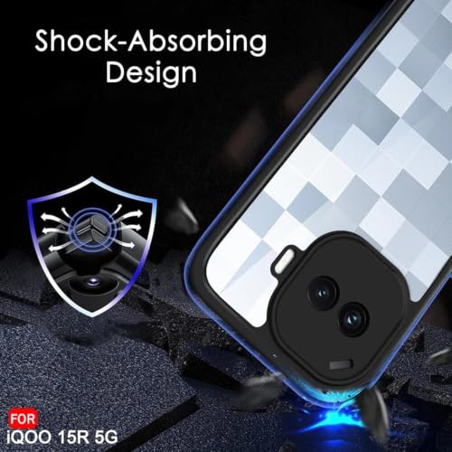 Image of VONZEE Clear Back Case Cover for IQOO 15R 5G | Shockproof Design | Hard Back Cover Case for IQOO 15R 5G (PC & TPU, Black)