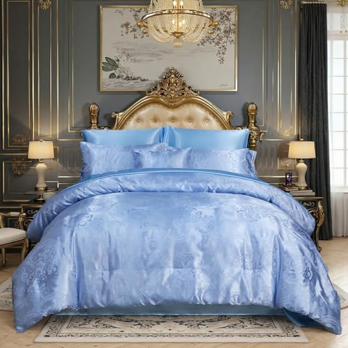 Elegant Jacquard Queen Comforter Set Satin Sheet Set...