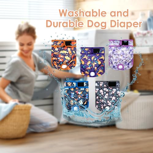 Image of 5 Pack Washable Female Dog Diapers,Reusable Diaper for Doggie,Highly Absorbent Dog Diaper,Adjustable Leakproof Puppy Diapers Skirt for Heat,Incontinence,Period Doggy Nappies