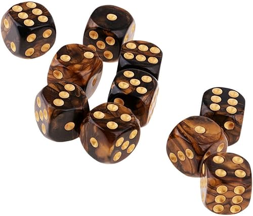 Miniatura 3 de 10 dados poliédricos D6 de 0.632 pulgadas de acrílico para juegos de mesa RPG MTG DND (negro dorado)
