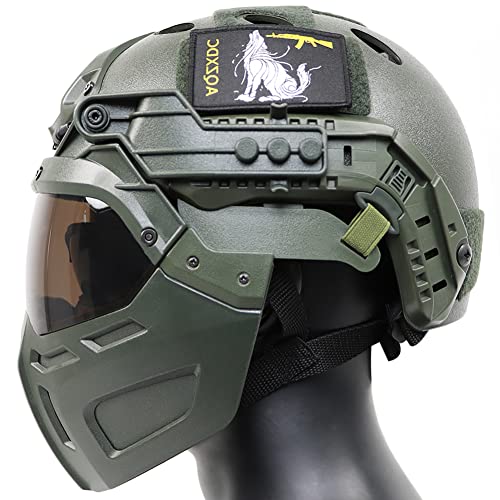 Casco táctico rápido con máscara táctica y visera para airsoft, paintball, CS juegos, deportes al aire libre (OD)