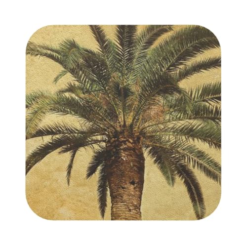 Untersetzer mit Palmenmotiv, tropisch, bedruckt, Tischschutz, Leder, Untersetzer für Tassen, Getränke, Kaffeepads, Bierbar, Matte, Geschenke, quadratisch, 6 Stück