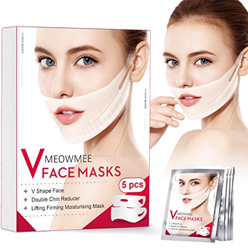 V lifting Masque, MEOWMEE V Line Masque Double Masque Liftant Réducteur Intense, Masque Anti-Rides Menton pour raffermissant Hydratant Visage Et Cou Lift 5 pack