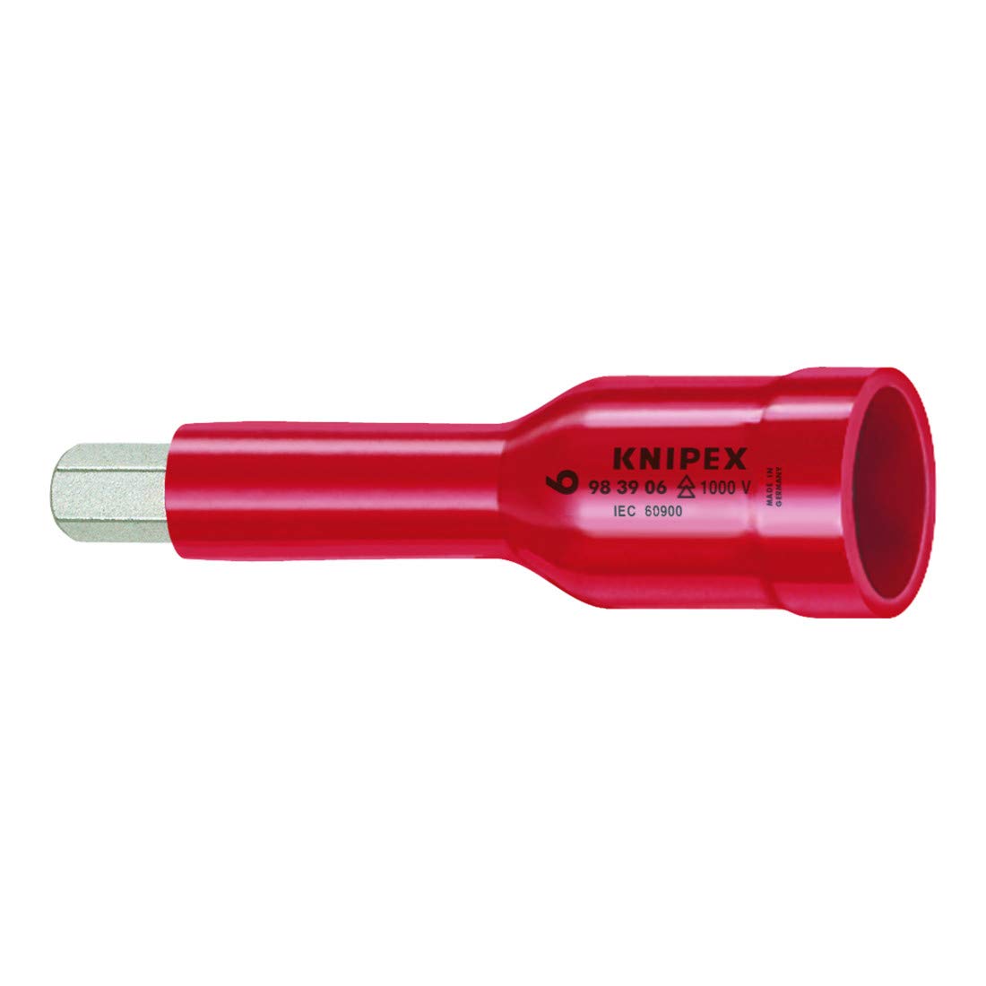 KNIPEX Hexagon Socket for Hexagonal Socket Screws with Internal Square 3/8" 75 mm, 98 39 05, Red