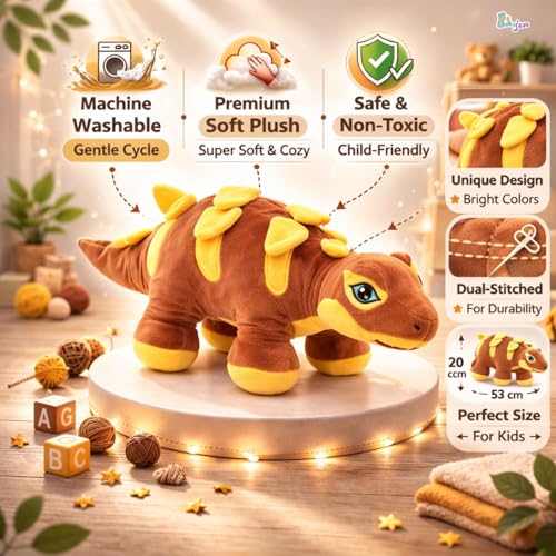 Image of Dinosaur Soft Toy (53CM) Cartoon Orange Plush Stuffed Animal| Baby Plush Toy Stuff Toy| Cute Cuddly Dino Teddy for Kids and Babies | Huggable Soft Toy Birthday Gift for Boys and Girls Kids