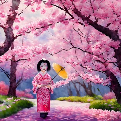 Tableau geisha parapluie japonais déco murale salon toile asiatique 58x90