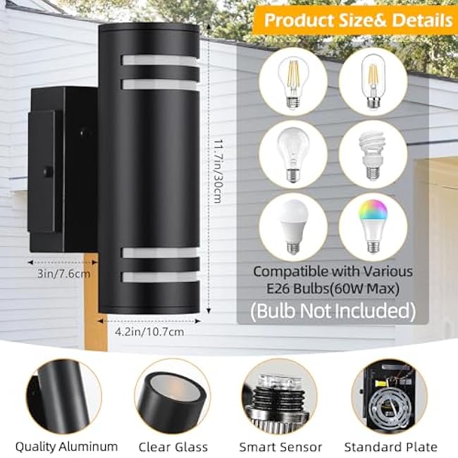 SHIMR Outdoor Wall Lights Up and Down Lights Black Exterior Light Fixture Wall Mount