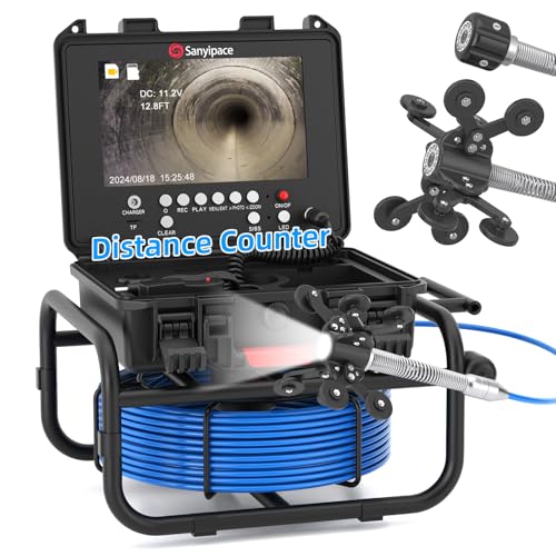 Image of Sanyipace Drain Camera 100FT /30M, 23mm /0.9in FHD Sewer Inspection Camera, 5X Zoom, Distance Counter, 9 inch IPS Screen, DVR & Voice Recorder, 32GB Card, for Sewer Line, Pipe, Duct, Plumbing, Plumber, Home