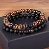 SAGA GIOIELLI® Bracciale Uomo Donna con Pietre Naturali Occhio di Tigre Onice Nero Opaco Malachite – Set 2 Bracciali Elastici – Perle da 8mm – Energia, Protezione e Stile Elegante - Regalo (1) #1