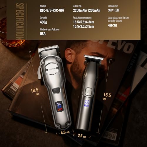 Jack & Rose Haarschneidemaschine, Profi Haarschneider Kabellos & Wiederaufladbar, IPX7 Wasserdichte...