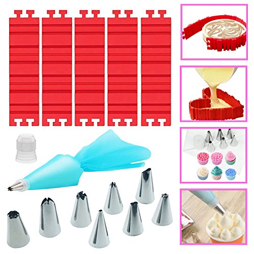 Woohome 13 PCS Silicone Mold Magic Snake and Cake Decorating Tips Combo for Design Your Cakes Any Shape, Muffin Cups - DIY Baking Mould tools for Various dessert