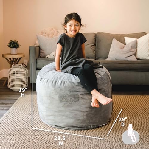 Image of Big Joe Fuf 2.5Ft Foam Kids Bean Bag Chair, Ages 3+, Gray Plush | Premium Shredded Foam Filled, Plush, Safe for Kids Ages 3 and Up, Supports Up to 200 lbs