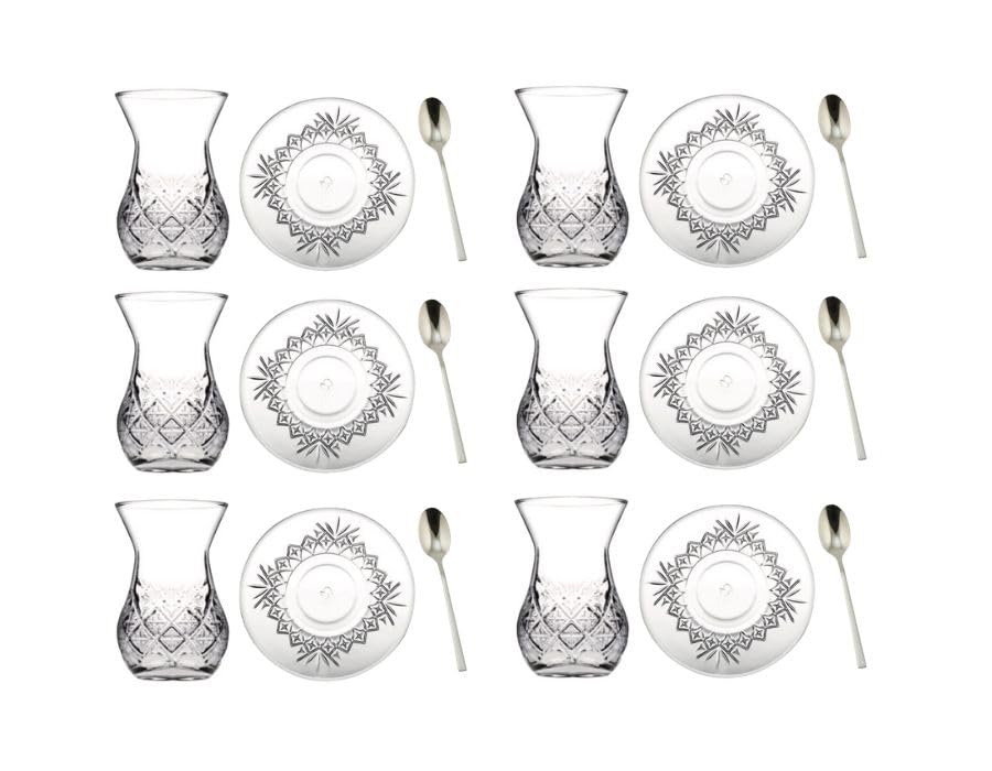 Pasabahçe Timeless Servizio da tè da 12 pezzi per 6 persone, volume 132 ml, bicchieri da tè turco Cay Bardagi Seti