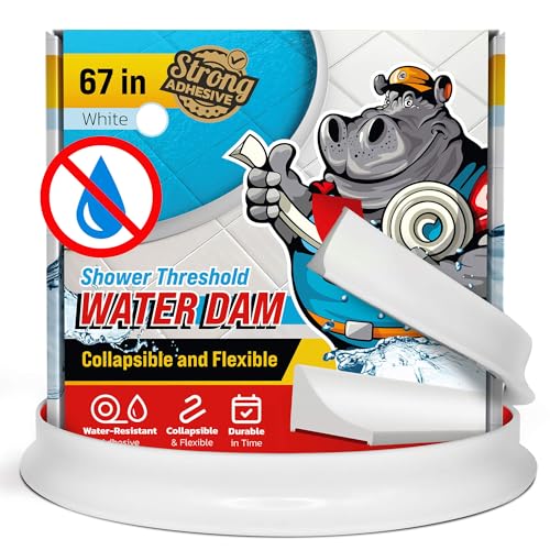 Image of Shower Threshold Water Dam Barrier 67 inch - White Collapsible Walk in Shower Water Guard - Door Bottom Seal Strip Leak Guard by Hippo Dam