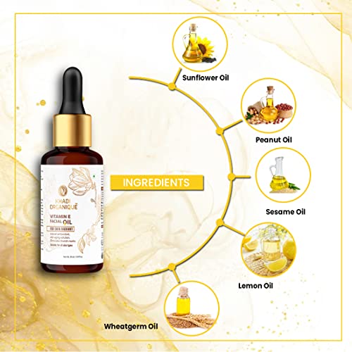 Image of Khadi Organique Vitamin E Facial Oil, 30ml | Skin Glowing, Brightening Skin, Fight Dullness, Anti-Stretch Marks & Scars