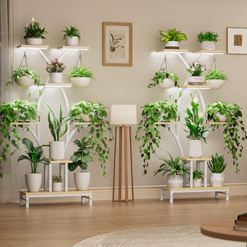 Image of Plant Stand Indoor with Grow Lights - 7 Tiered Metal Corner Shelf for Multiple Plants, 64.2 inch Corner Plant Stand for Indoor Plants, X-Shaped Plant Rack for Home, Living Room, Office & Patio Decor