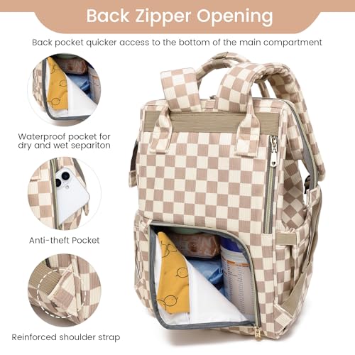 Image of GAIVP Baby Diaper Bag Backpack for Mom, Large Capacity Travel Nappy Bag for Boys & Girls with Stroller Straps,Insulated Pockets (Corduroy Checkered Brown)