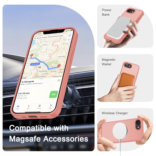 Image of YENAPOON for iPhone 17e Case, iPhone 16e Case, Matte Magnetic Phone Cover [with 1 Screen Protector] [Support for MagSafe] [Shockproof Military Grade Protection] Translucent Frosted Back, Pink
