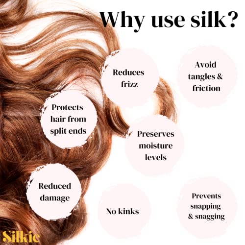 Silkie X4 Set 100% Pure Mulberry Silk Black Brown Skinny Scrunchies Travel Pouch Everyday Hair Ties Elastics Hair Care Ponytail Holder No Damage (Chocolate) #TOP3