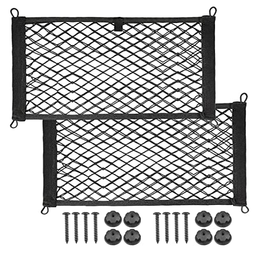 BetterJonny - Juego de 2 Redes de Carga de Malla Universal, elásticas, elásticas para automóviles, con 8 Tornillos de Montaje y Ganchos para el Maletero de Coche, Red de Bolsillo de Malla (Negro)