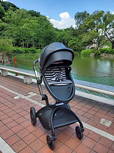 Hot Mom Klassik 2 in 1 Kinderwagen - Kombikinderwagen 3 in 1 Riesenset komplett set, Alu-Rahmen/Voll-Gummireifen/Regenschutz/Mosquitonetz Modell F22 (Schwarz-2in1) 2022 Style