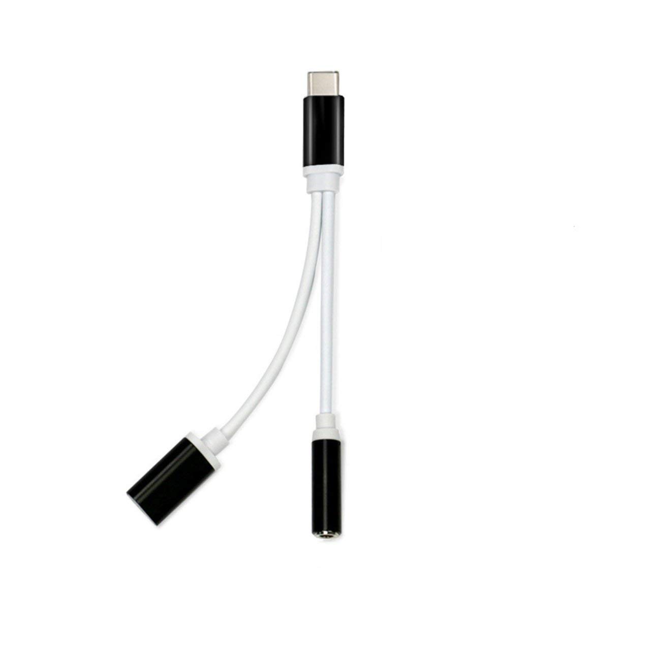 2 in 1 USB Type C Audio Cable Charging Audio Adapter USB Type C Male to Female 3.5mm Headphone Jack Phone Converter-Black 1 Size