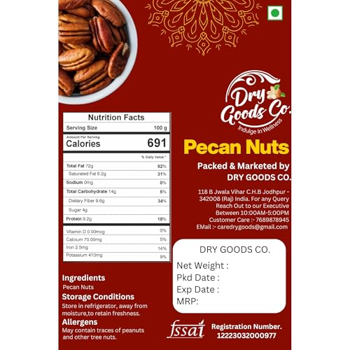 Image of Dry Goods Co. Pecan Nuts 200g | Premium Vacuum Packed Pecans | Lab Tested & Fresh | Naturally Crunchy & Rich in Nutrients | Healthy Snack, Baking & Trail Mix Nuts