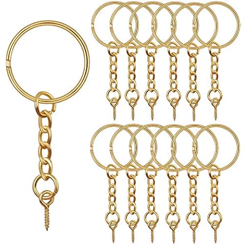 BronaGrand 50pcs 25mm Split Key Ring with Extend Chain and 12mm Screw Eye Pin for Craft Charm Making Cover
