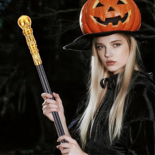 Image of GORGECRAFT Antique Victorian Cane Vintage Walking Stick 145cm Long Costume Cane Plastic Punk Prop Pretend Play Scepter with Golden Round Top Knob Cosplay Prop for Halloween Adults