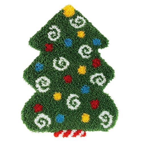 Image of LUBOT Christmas Latch Hook Kits for Adults Rug Pillow Cover with Printed Canvas Pattern Crochet Kit for Beginners Christmas Tree 20 inch*15 inch