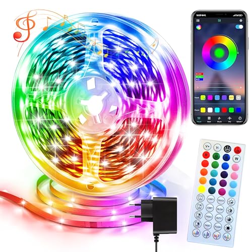 Striscia LED 10 m RGB 24 V – Striscia luminosa telecomando e APP, 1200 Lm, Multicolore, regolabile, facile da installare, sincronizzazione della musica, illuminazione atmosferica per camera da letto