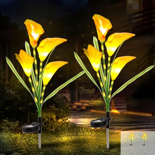 JIMACRO 2 Pcs Fleur Solaire Exterieur,32 LED Lampe Solaire Exterieur Jardin, Imperméable Decoration Jardin Pour/Chemins/Terrasse/Patio/Pelouse (Jaune)