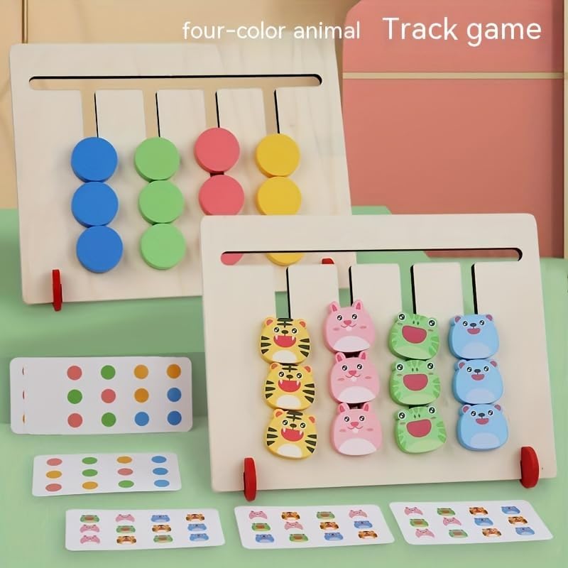 Image of Happy Hues Montessori Four-Color Game Intelligence Toy - Wooden Slide Puzzle for Toddlers,