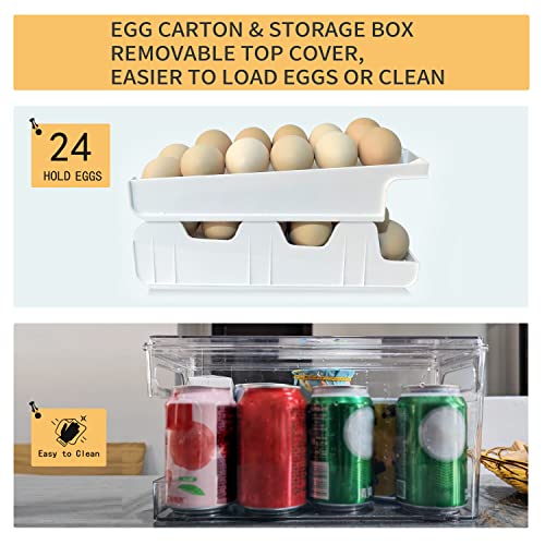 Rolling Egg Holder For Refrigerator, Double Track 24 Egg Organizer For Refrigerator, Clear Egg Container Tray For Fridge Refrigerator, Storage Box With Lid For Food, Drinks Etc. (Pearl White) #TOP1