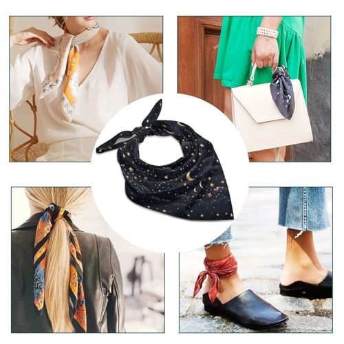 Stars And Moon 18 Inches Satin Head Scarf Lightweight Silk Hair Scarves Soft Silk Head Scarf for Women Large Satin Bandanas Square Headscarf Fashion Headband Neckerchief Neck Scarves Gift4